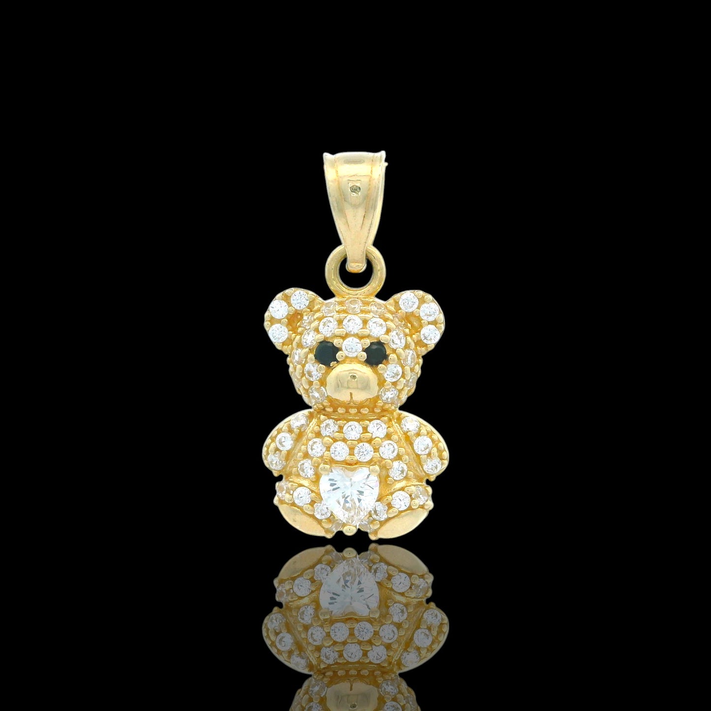 14K Gold Teddy Bear pave Pendant with Colored Heart