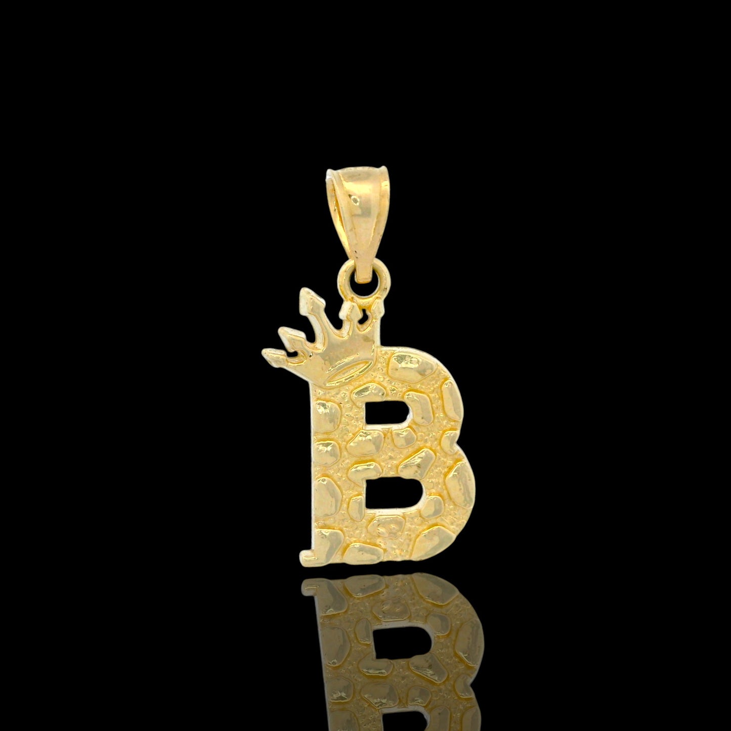 14K Gold Initial Pendant with Crown Nugget Style - 17mm