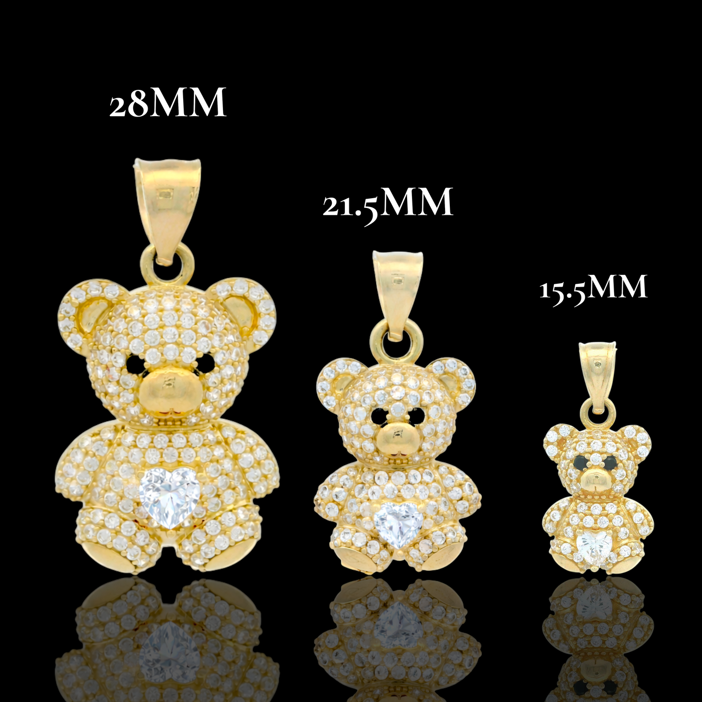 14K Gold Teddy Bear pave Pendant with Colored Heart