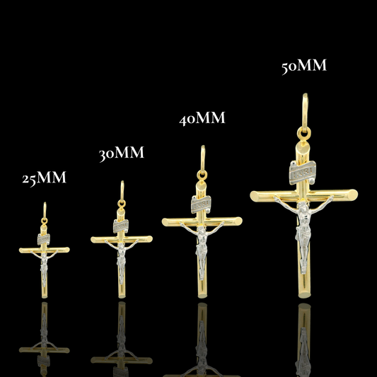 14K Two-Tone Tube Cross – 4 Sizes Available