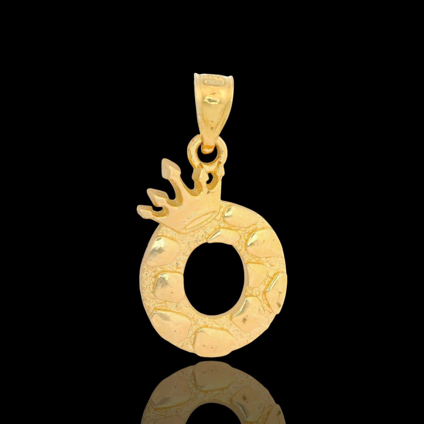 14K Gold Initial Pendant with Crown Nugget Style - 17mm