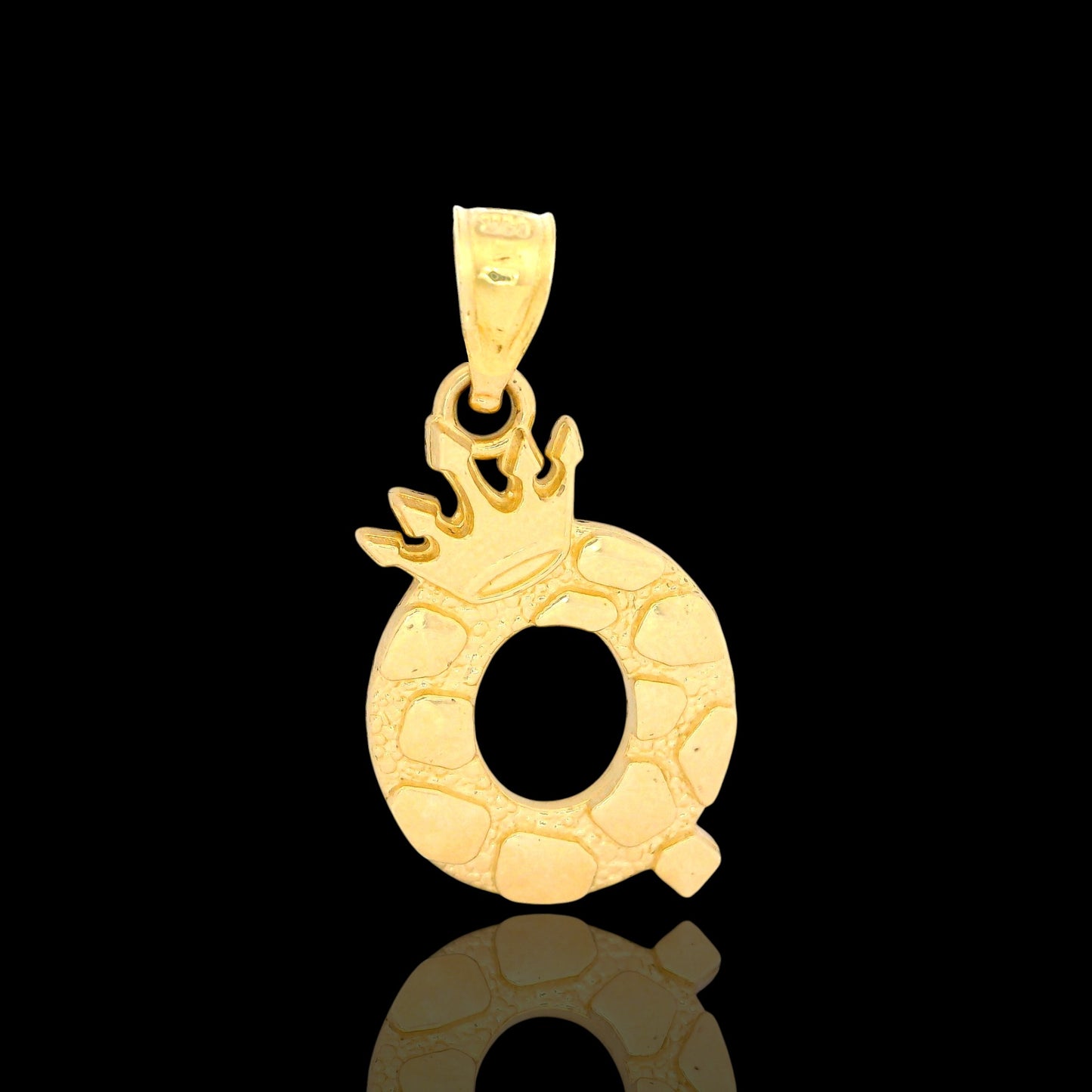14K Gold Initial Pendant with Crown Nugget Style - 17mm