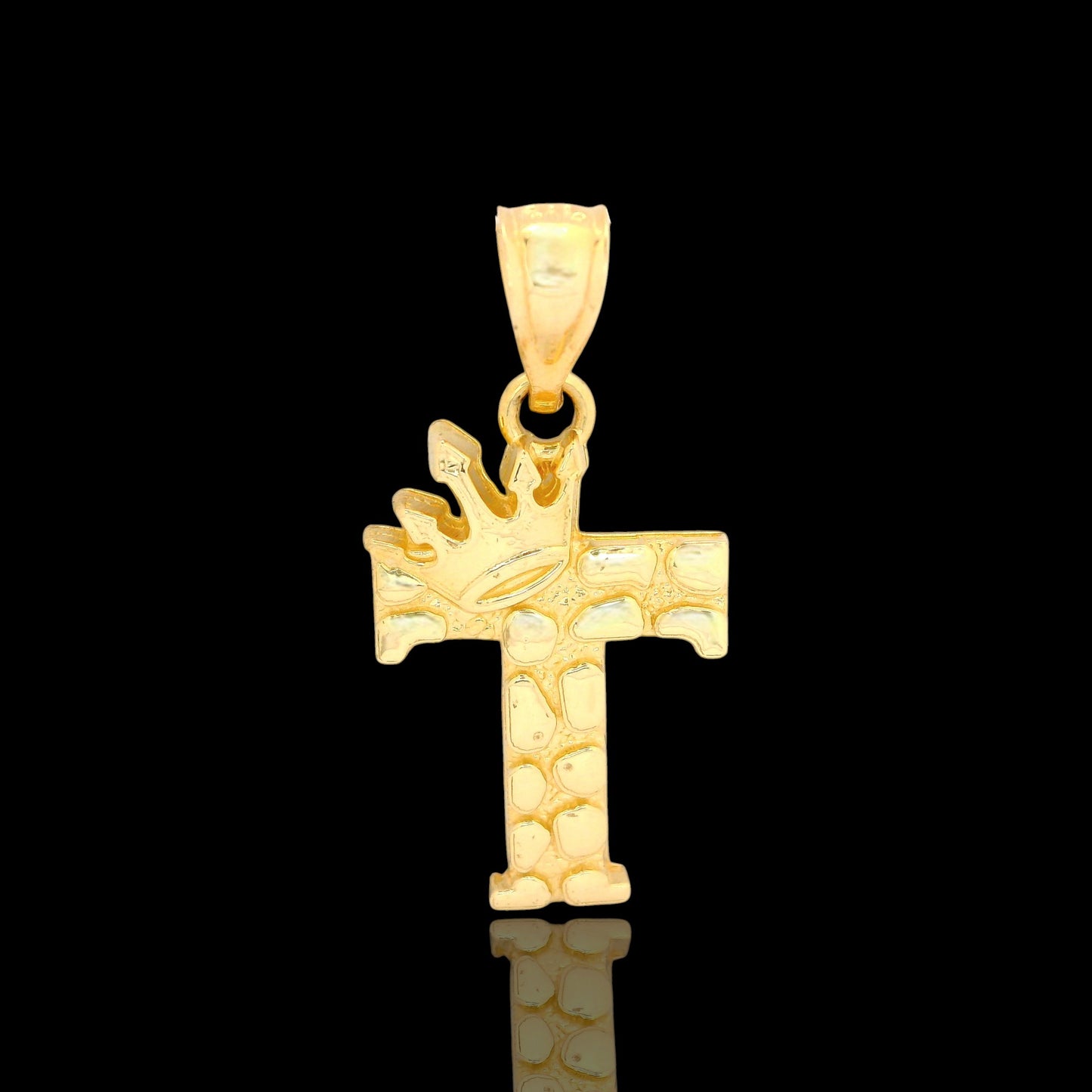 14K Gold Initial Pendant with Crown Nugget Style - 17mm