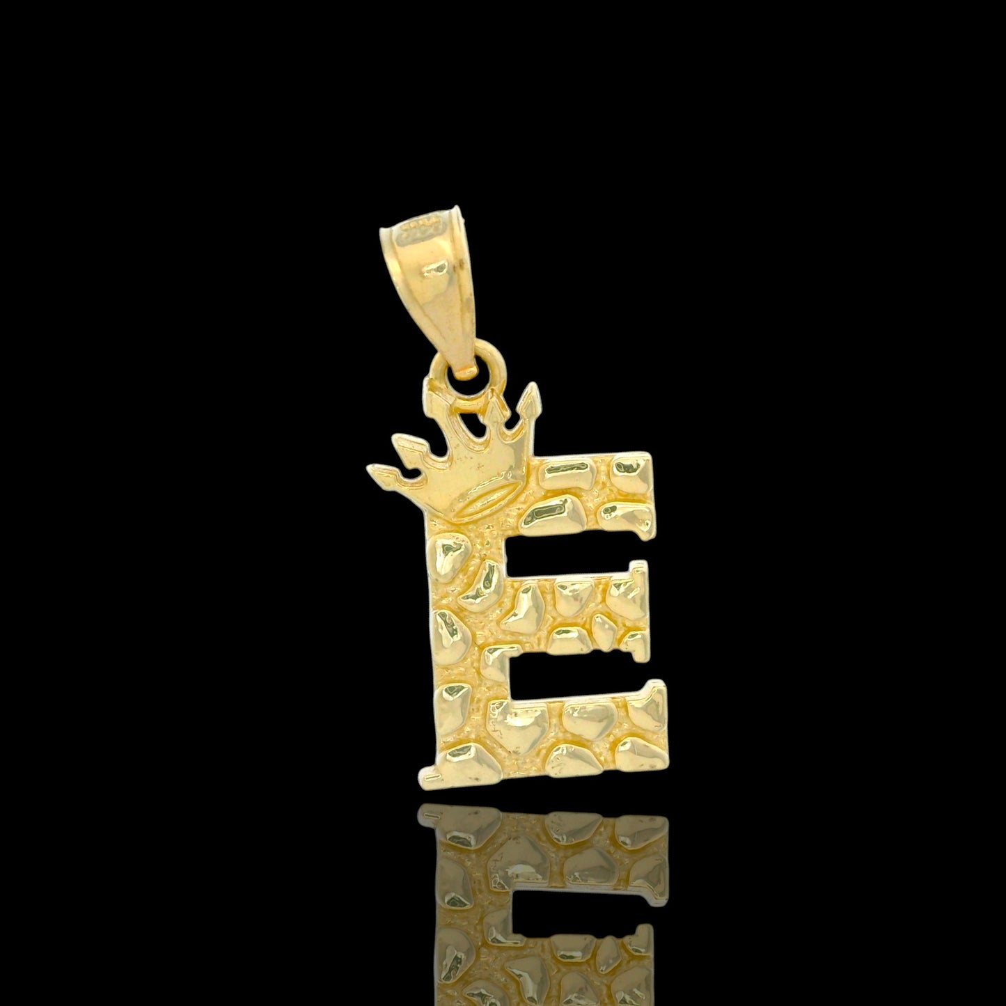 14K Gold Initial Pendant with Crown Nugget Style - 17mm