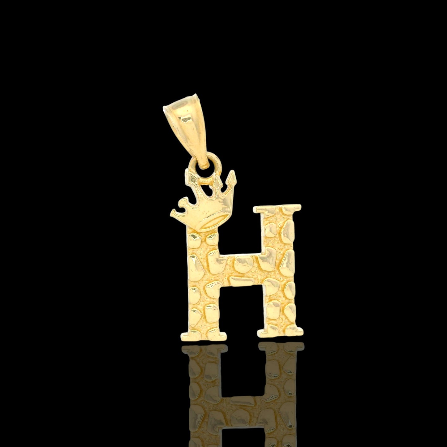 14K Gold Initial Pendant with Crown Nugget Style - 17mm