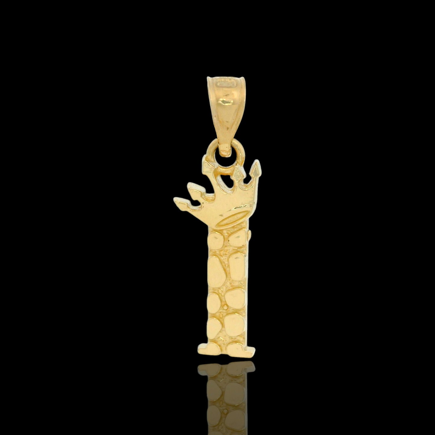 14K Gold Initial Pendant with Crown Nugget Style - 17mm