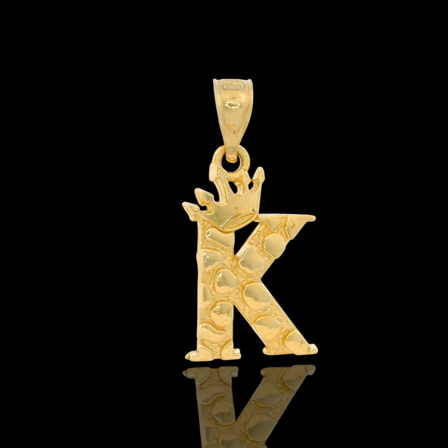 14K Gold Initial Pendant with Crown Nugget Style - 17mm