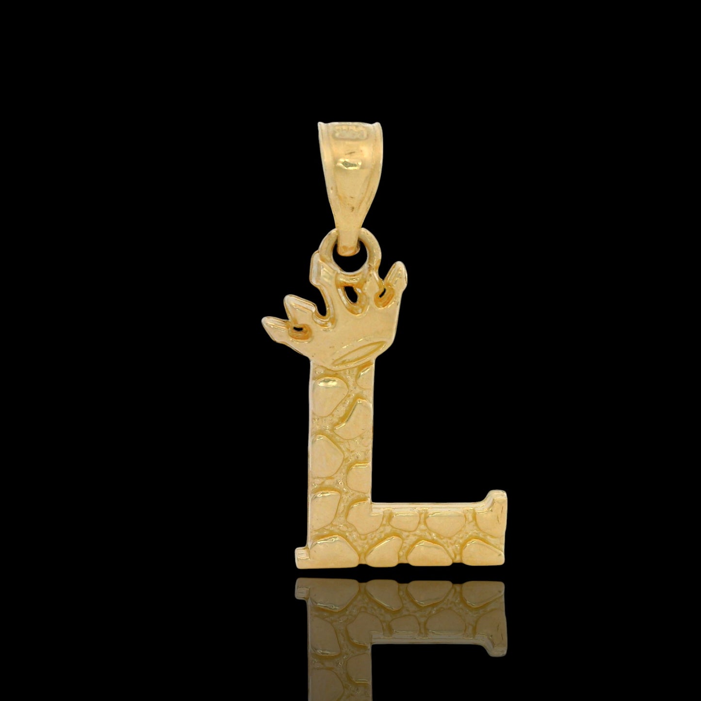 14K Gold Initial Pendant with Crown Nugget Style - 17mm