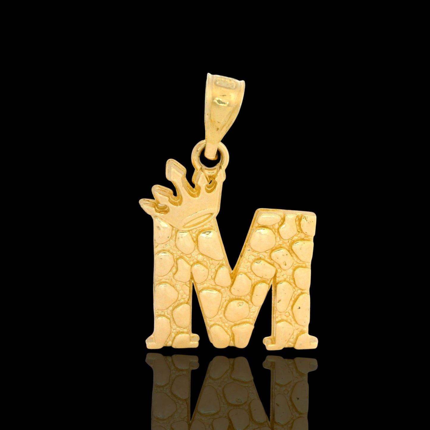 14K Gold Initial Pendant with Crown Nugget Style - 17mm