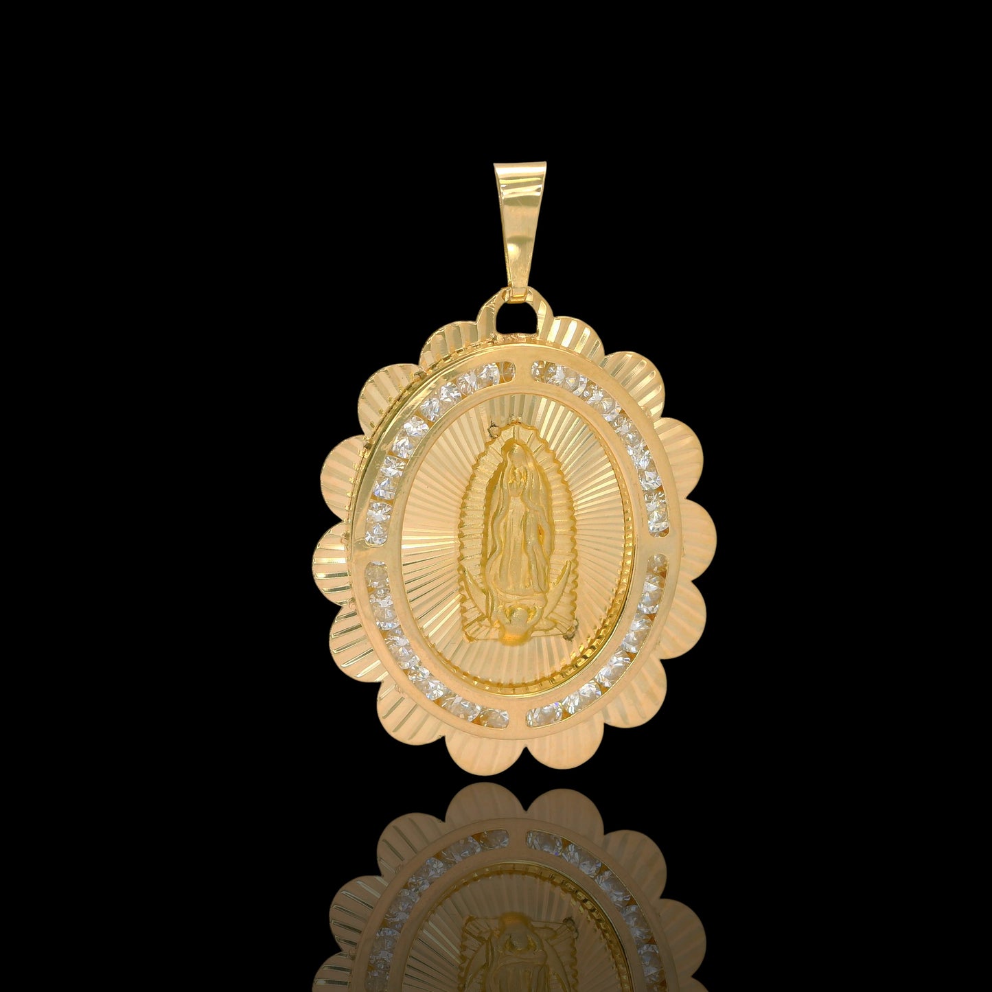 14K Gold Our Lady of Guadalupe  Pendant with CZ