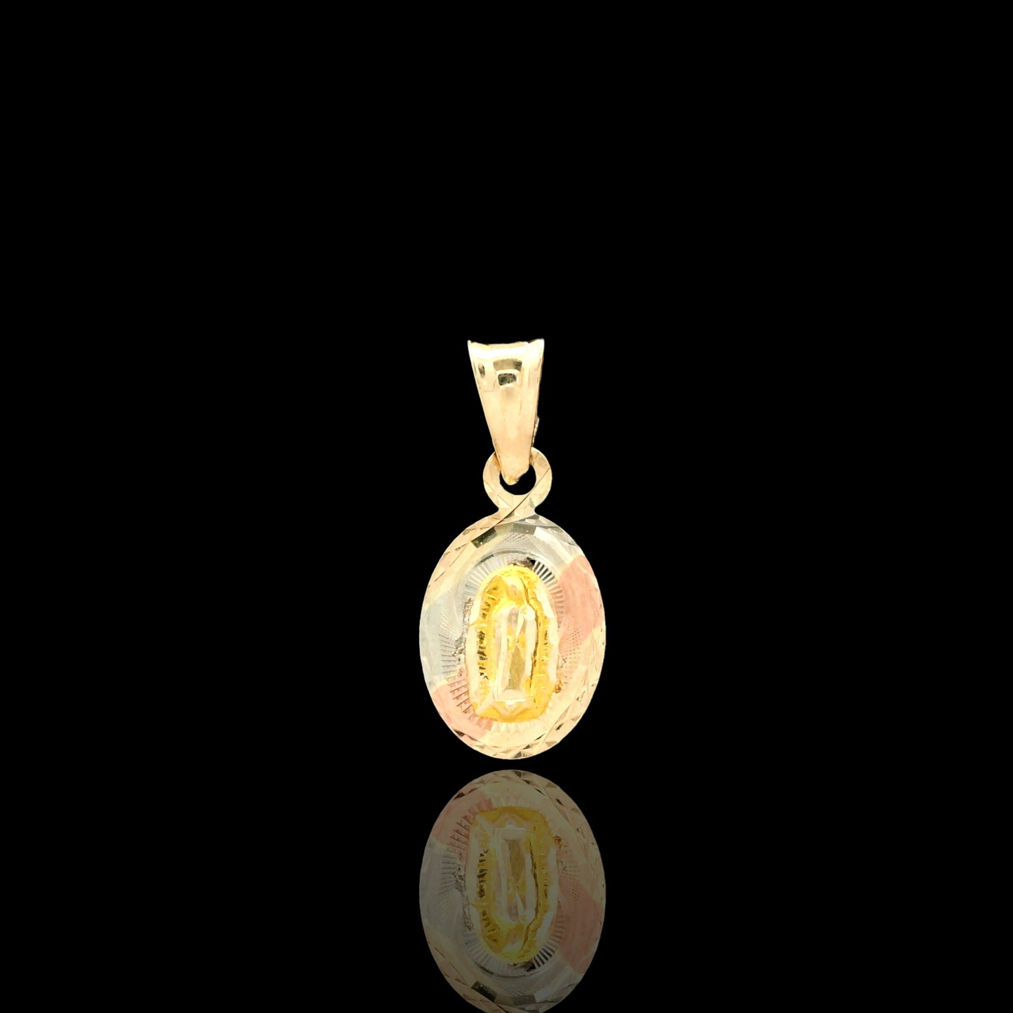 14K Tri-Color Classic Diamond Cut Guadalupe Virgin Pendant