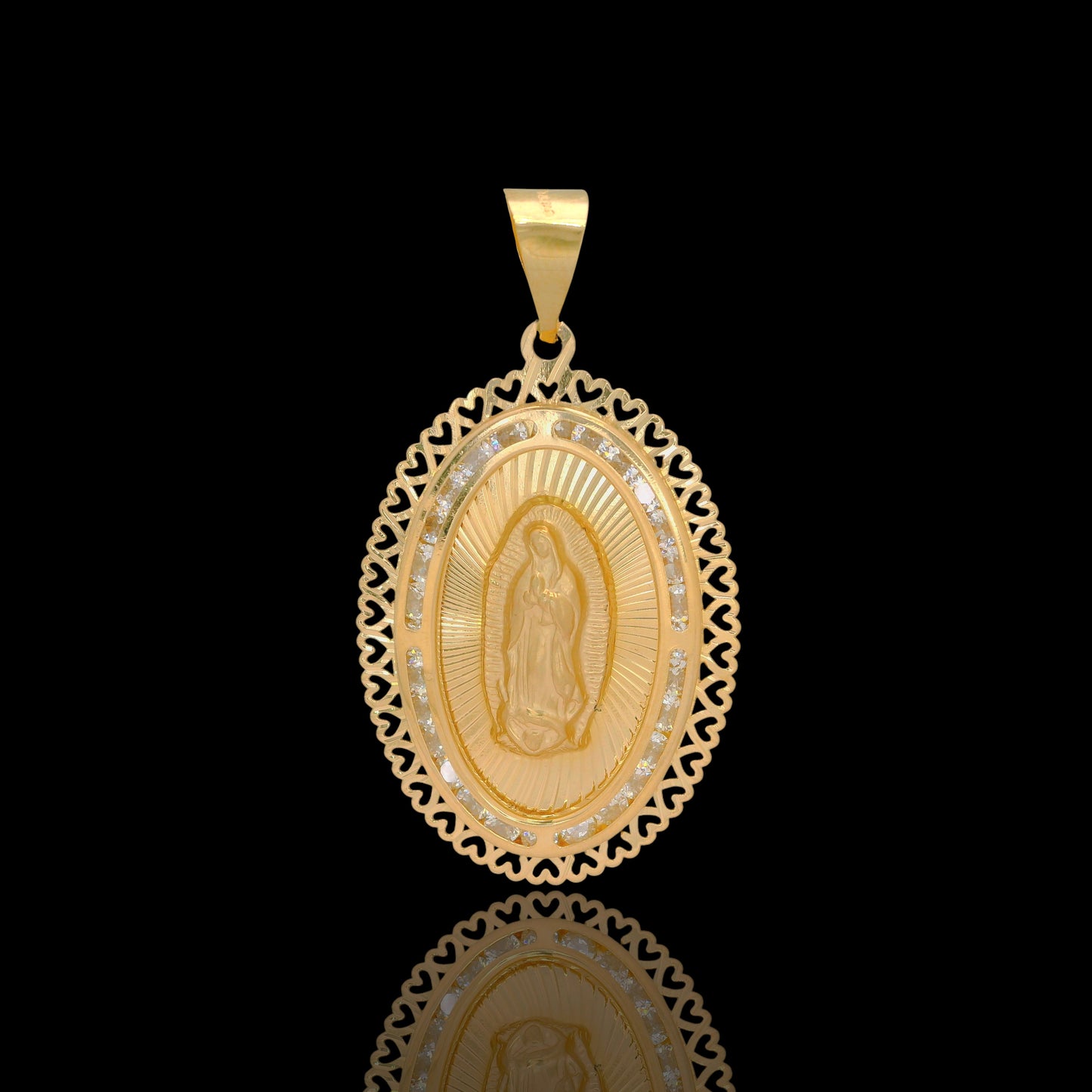 14K Our Lady of Guadalupe Heart Border Pendant