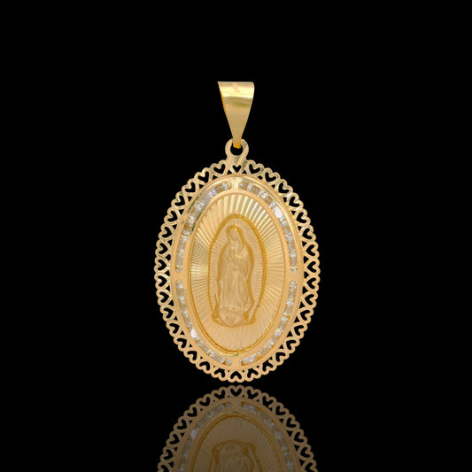 14K Our Lady of Guadalupe Heart Border Pendant