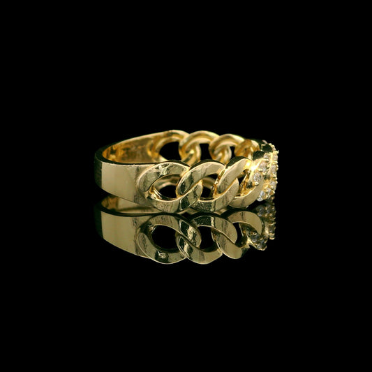 14K Semi-Solid Cuban Link Diamond Ring – 5mm