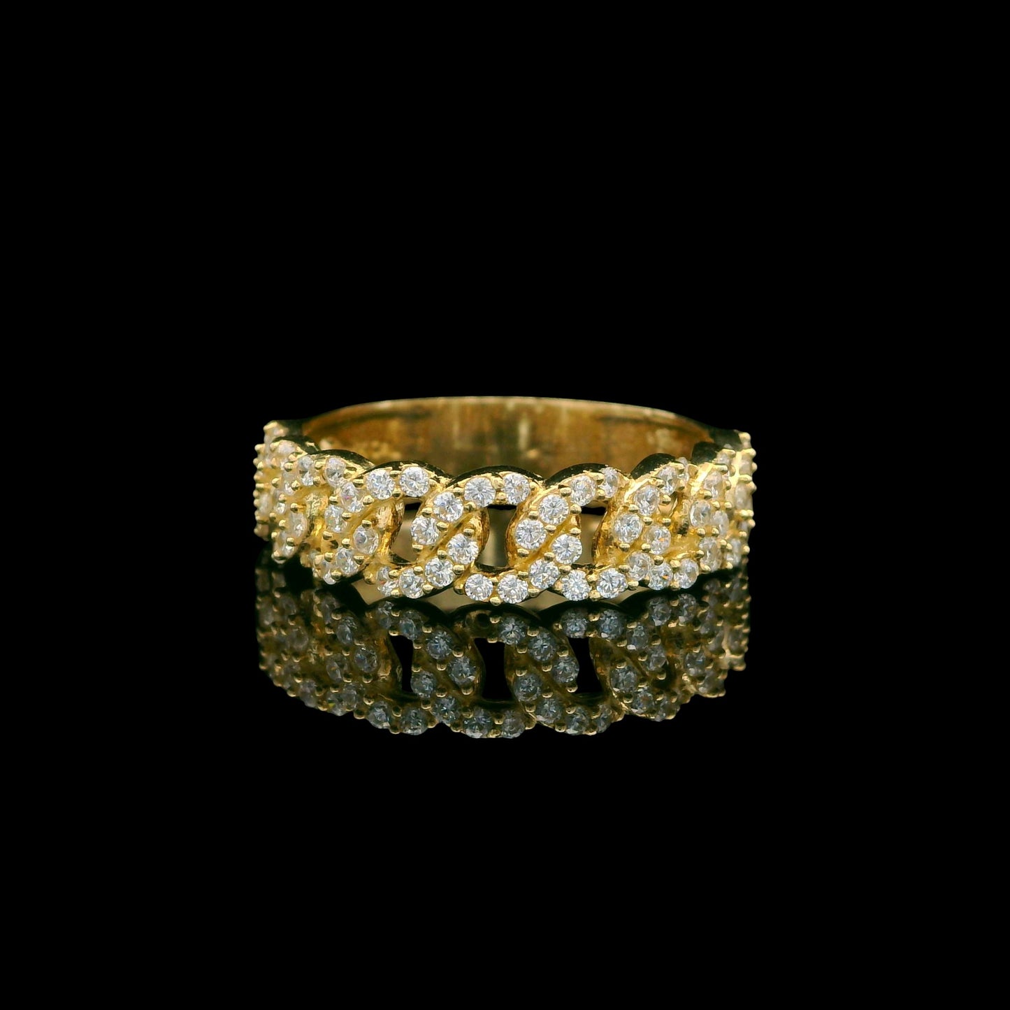 14K Semi-Solid Cuban Link Band Ring 5mm with CZ
