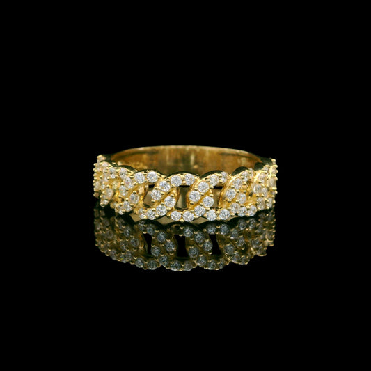 14K Semi-Solid Cuban Link Band Ring 5mm with CZ