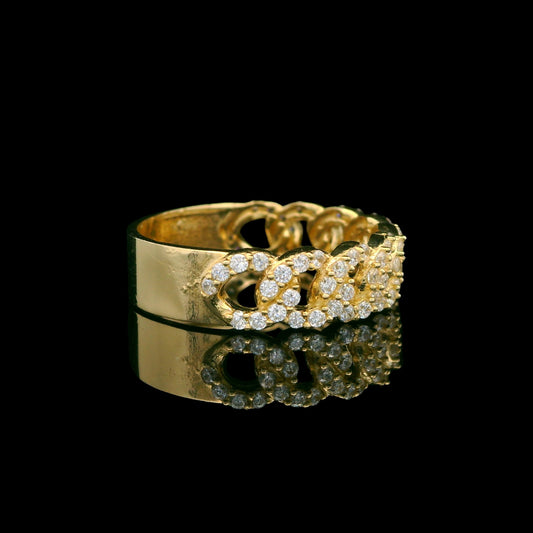 14K Semi-Solid Cuban Link Band Ring 5mm with CZ