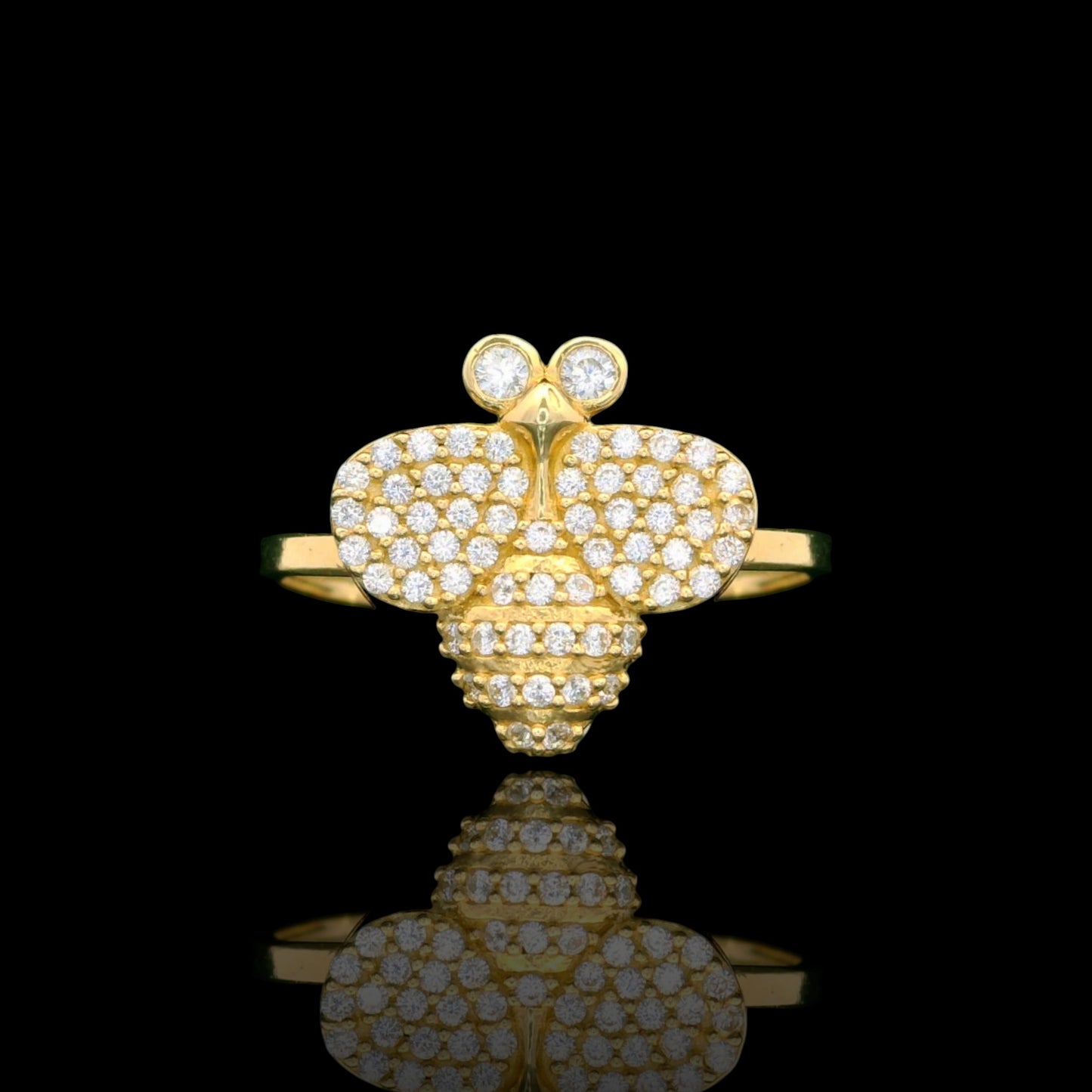 14K Gold Bee Ring with Sparkling Pavé Wings