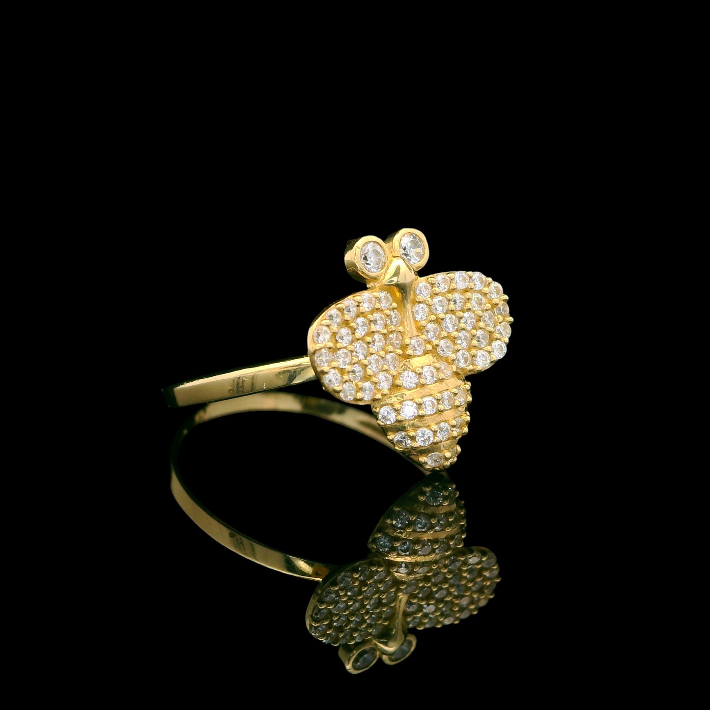 14K Gold Bee Ring with Sparkling Pavé Wings