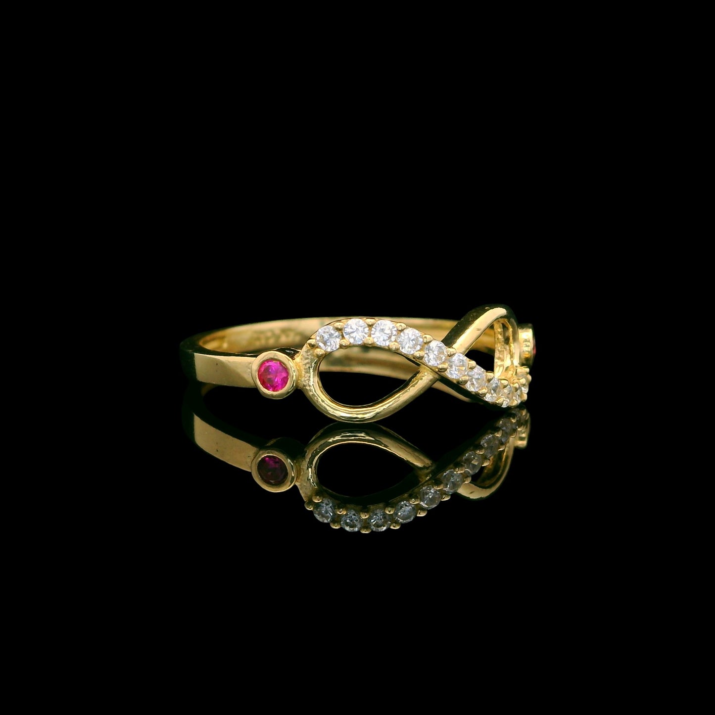 14K Gold Infinity Ring with Pink CZ Accents – 5mm
