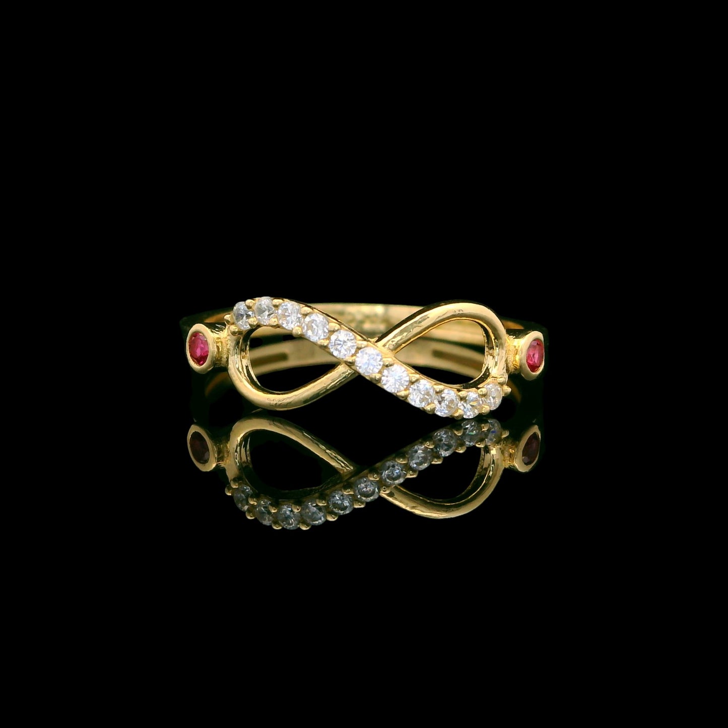 14K Gold Infinity Ring with Pink CZ Accents – 5mm