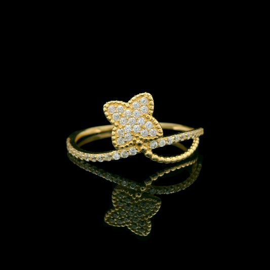 14K Solid Gold Clover CZ Ring – 10mm