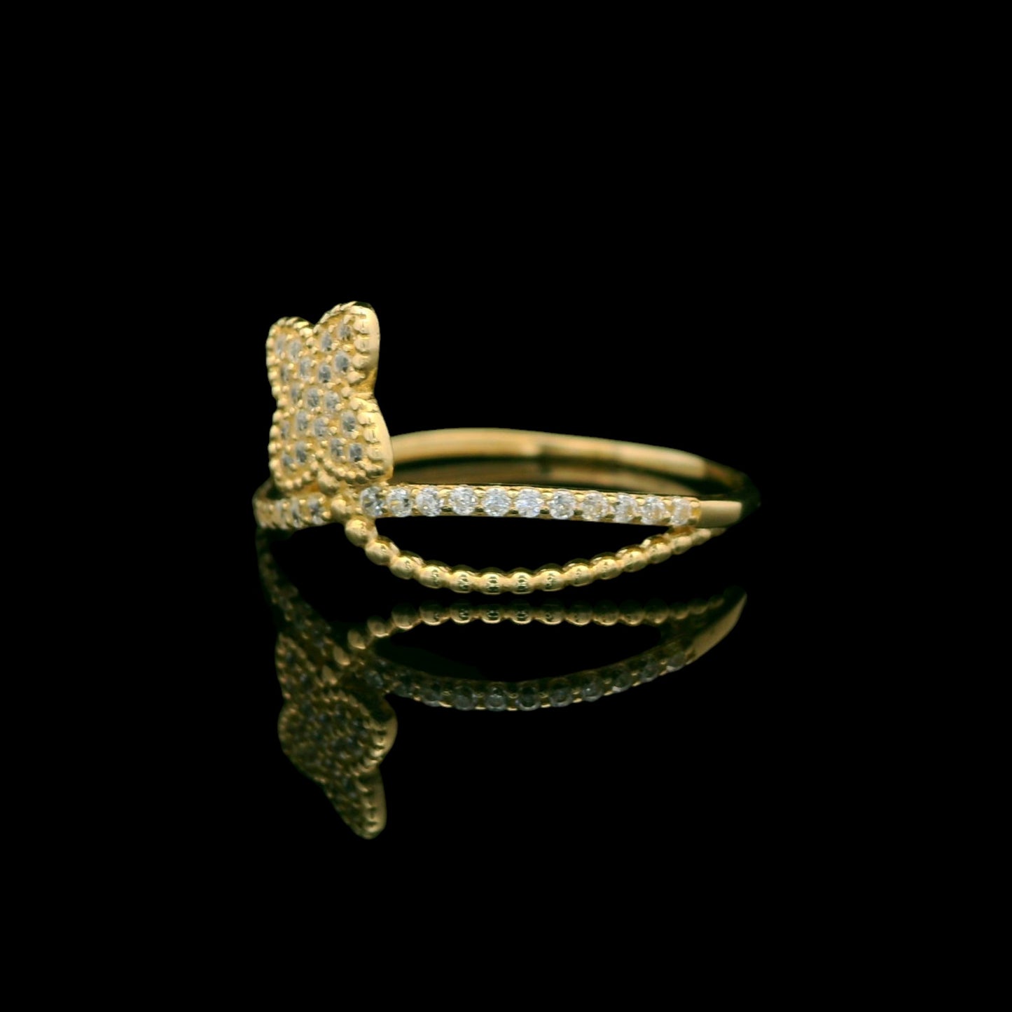 14K Solid Gold Clover CZ Ring – 10mm