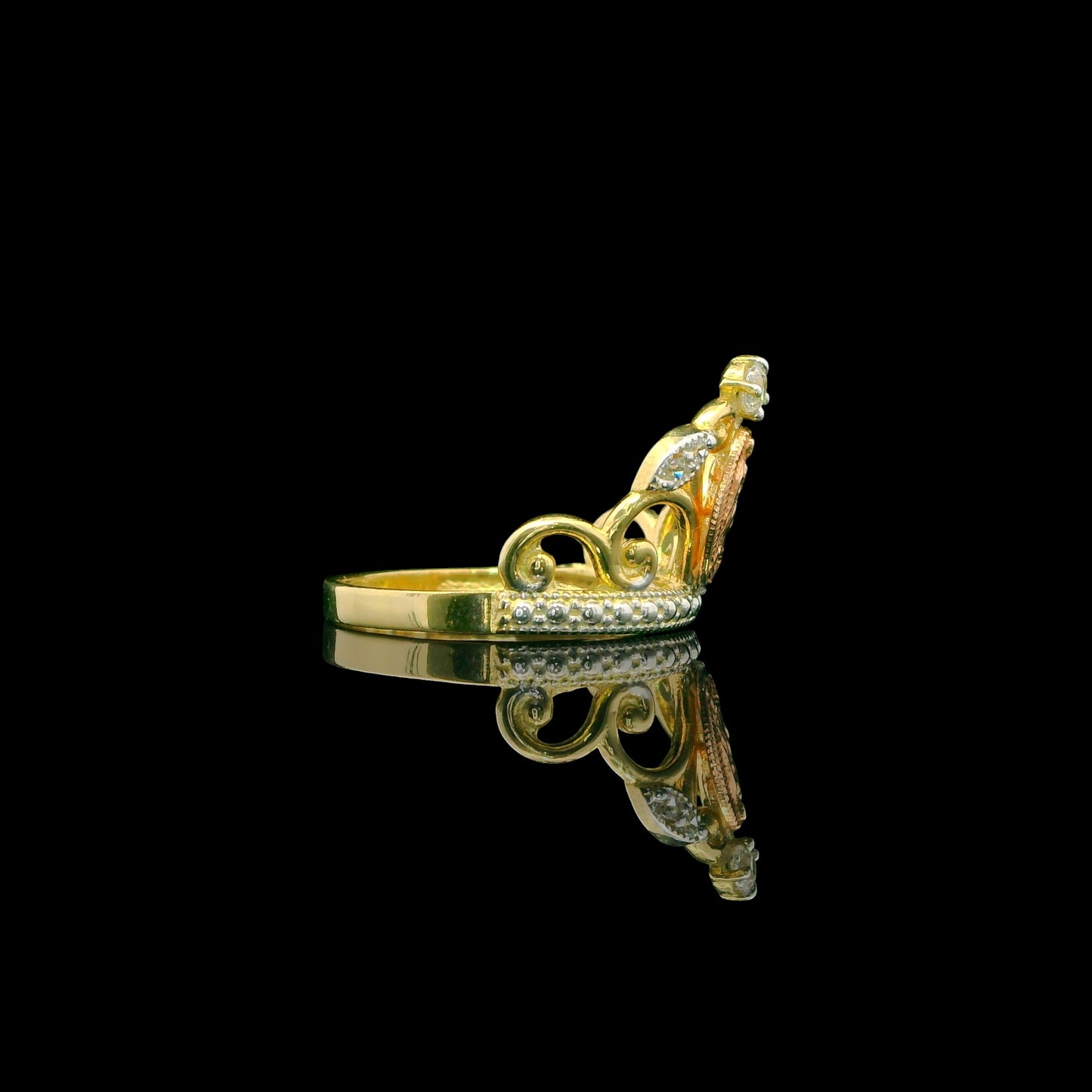 14K Solid Gold Virgin of Guadalupe Crown Ring (15mm) with Sparkling Accents