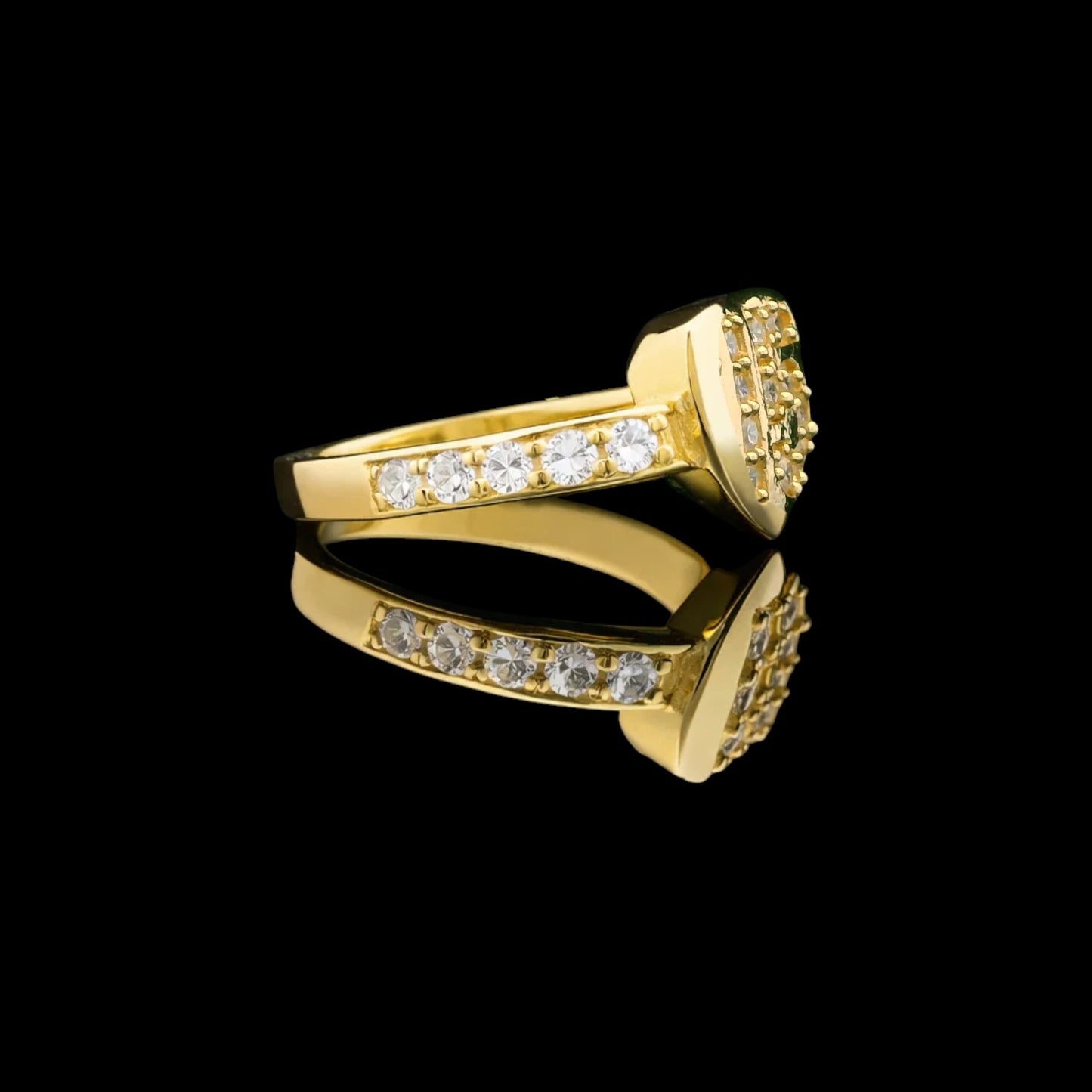 14K Solid Gold Heart “15” Ring (9.8mm) with Sparkling Stones