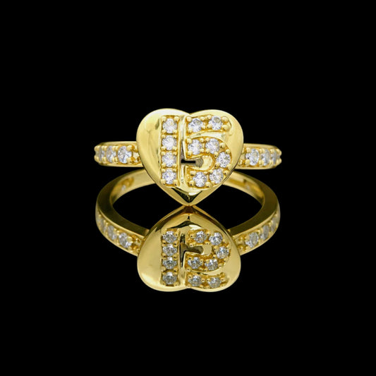 14K Solid Gold Heart “15” Ring (9.8mm) with Sparkling Stones
