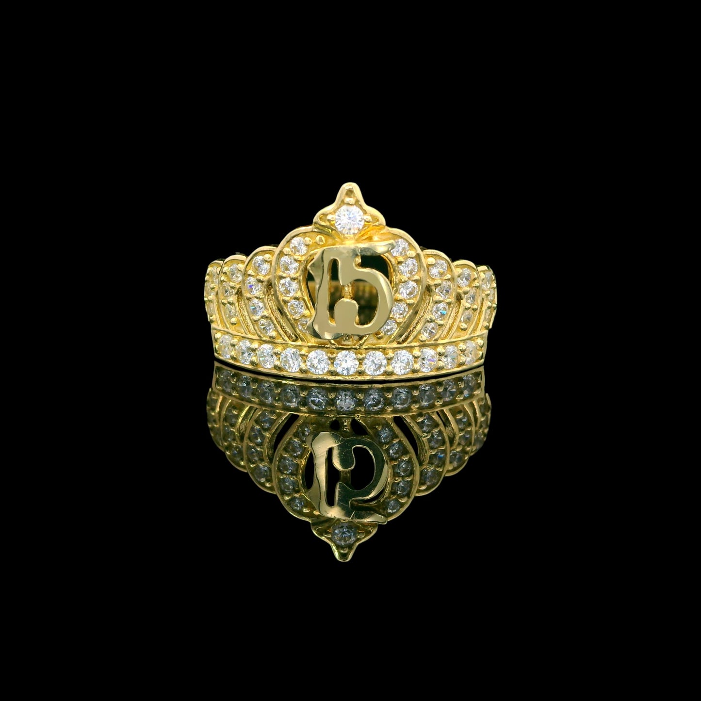 14K Solid Gold Quinceañera Crown “15” Ring (12mm) with Sparkling Stones