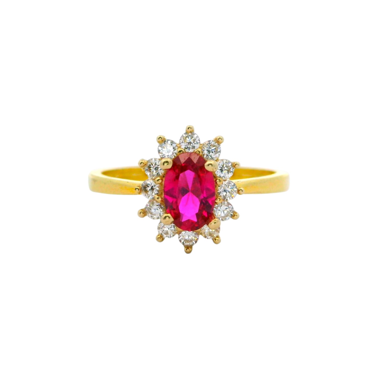 14K Solid Gold Oval Halo Ring (10mm) – Center Stone Color Options