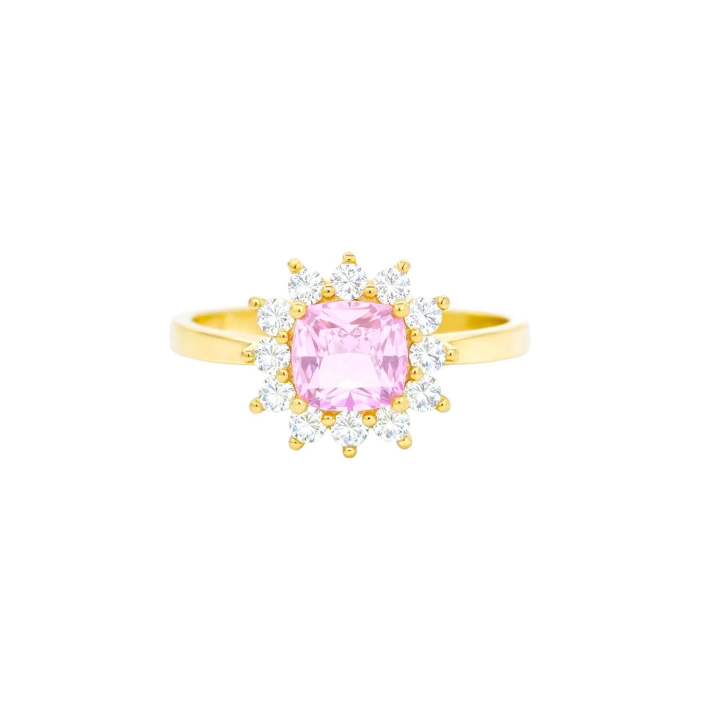 14K Solid Gold Radiant-Cut Halo Ring (9mm) – Available in Multiple Colors