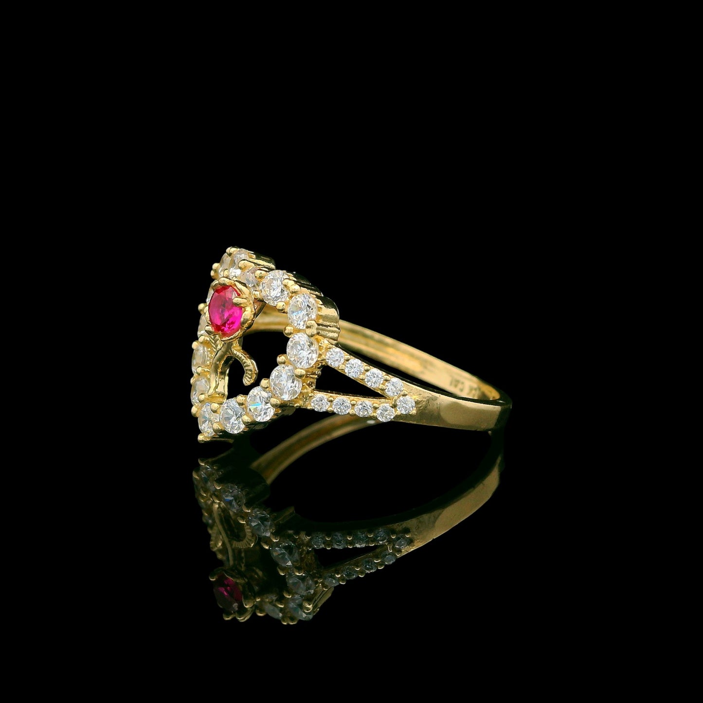 14K Heart & Rose Ring with CZ Halo – 12mm