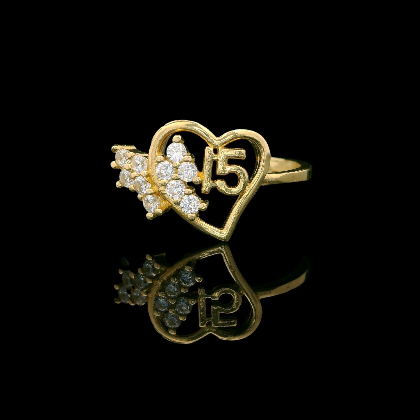 14K Gold “15” Heart Ring with Sparkling Cluster Accent (10mm)