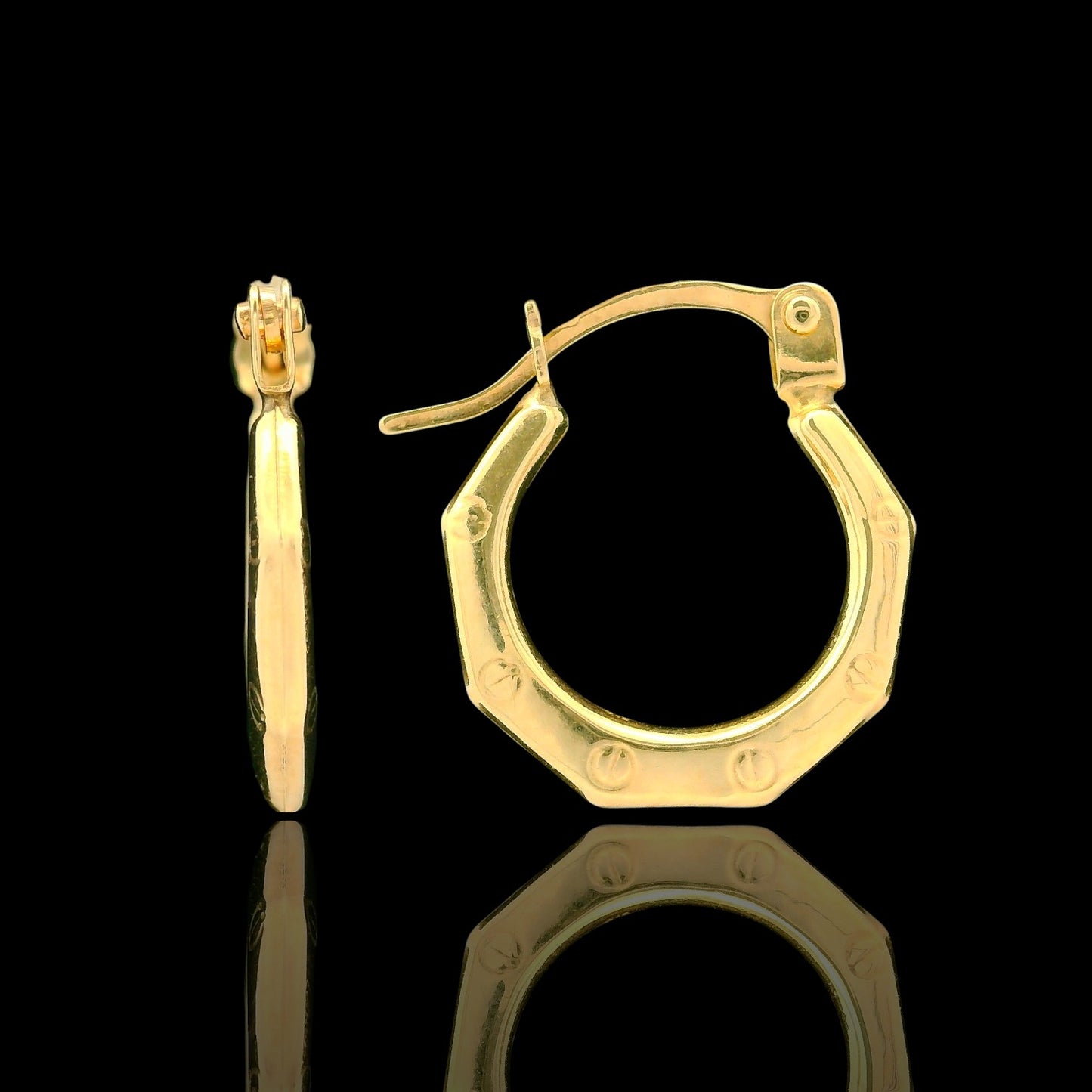 14K Yellow Gold Octagon Screw Accent Mini  Hoop Earrings - 12mm