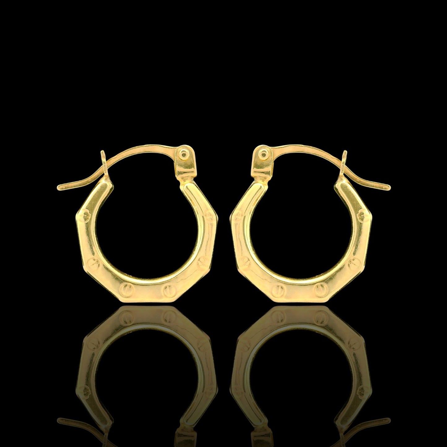 14K Yellow Gold Octagon Screw Accent Mini  Hoop Earrings - 12mm