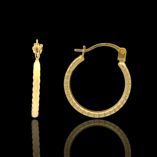 14K Gold Textured Hoop Earrings - 15mm
