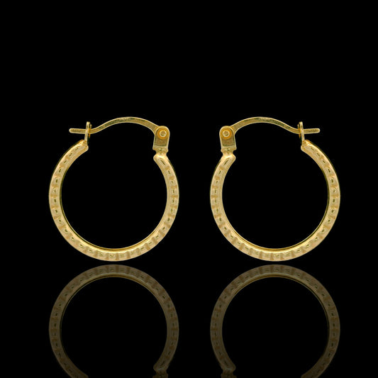 14K Gold Textured Hoop Earrings - 15mm