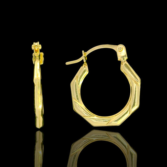 14K Yellow Gold Twisted Octagon Mini Hoop Earrings - 14mm
