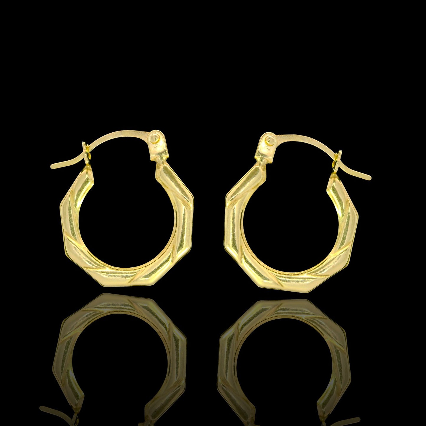 14K Yellow Gold Twisted Octagon Mini Hoop Earrings - 14mm