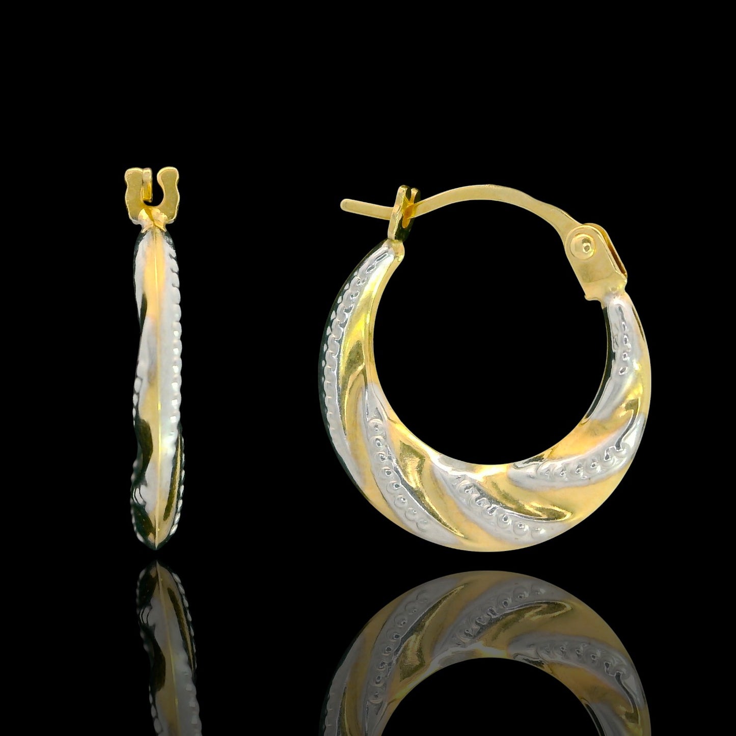 14K Two-Tone Swirl Mini Hoop Earrings  – 14mm