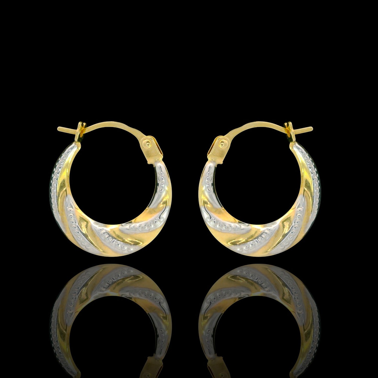 14K Two-Tone Swirl Mini Hoop Earrings  – 14mm