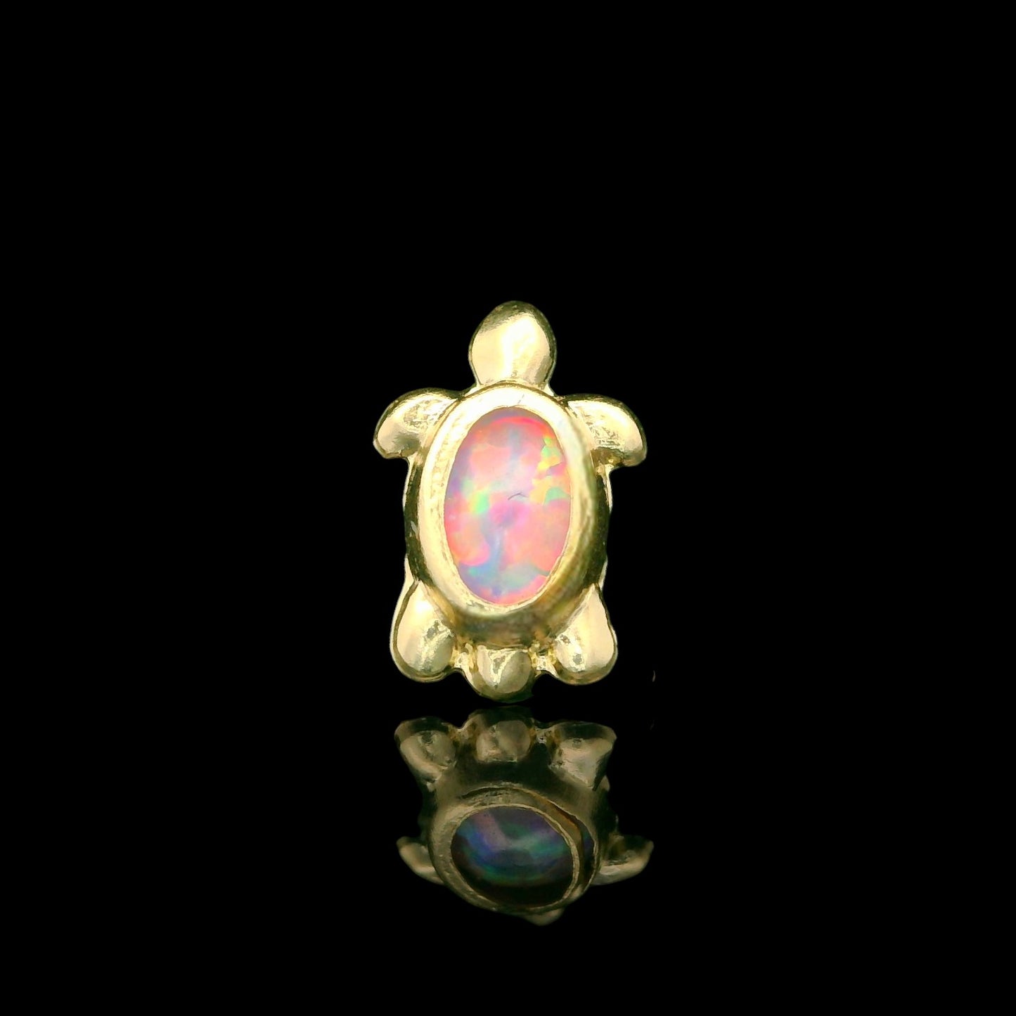 14K Turtle Stud Earrings with Lab-Created Opal – 9mm