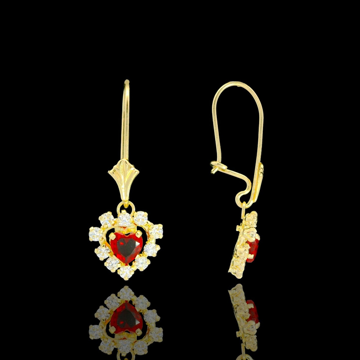 14K Gold Heart Halo Dangle Earrings - 25mm