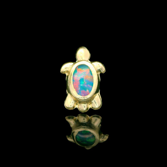 14K Turtle Stud Earrings with Lab-Created Opal – 9mm