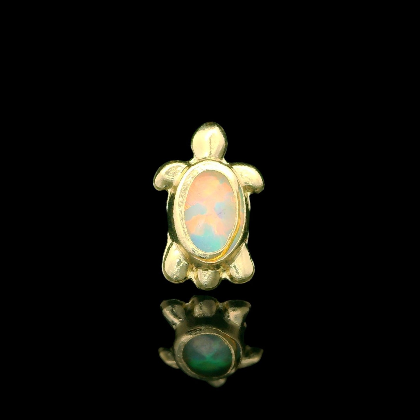 14K Turtle Stud Earrings with Lab-Created Opal – 9mm