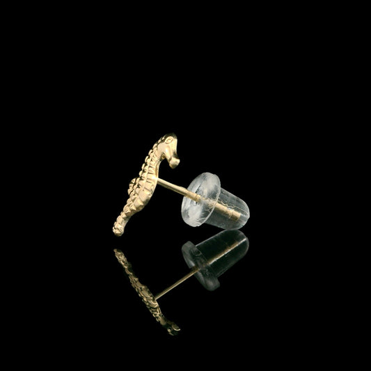 14K Gold Seahorse Stud Earrings - 10mm