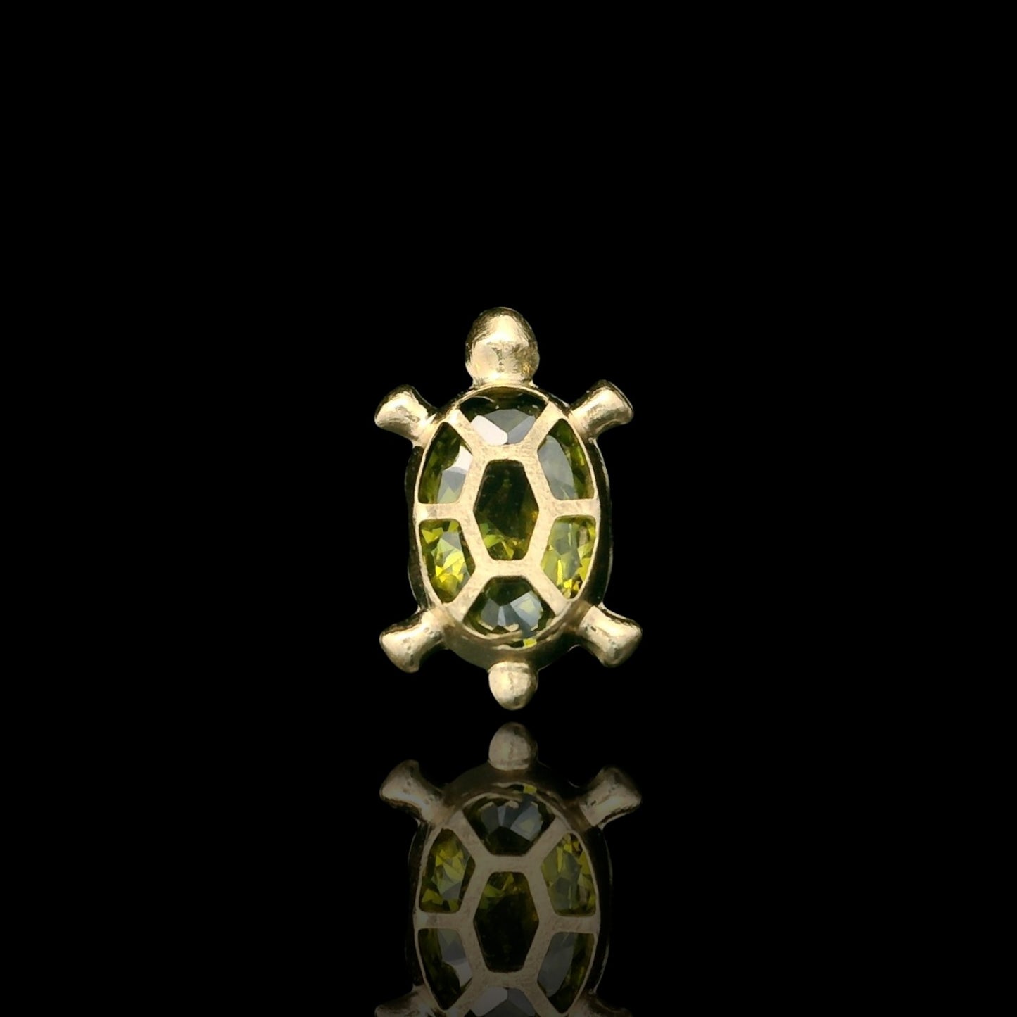 14K Gold Turtle Stud Earrings with Inlaid Oval CZ - 9mm