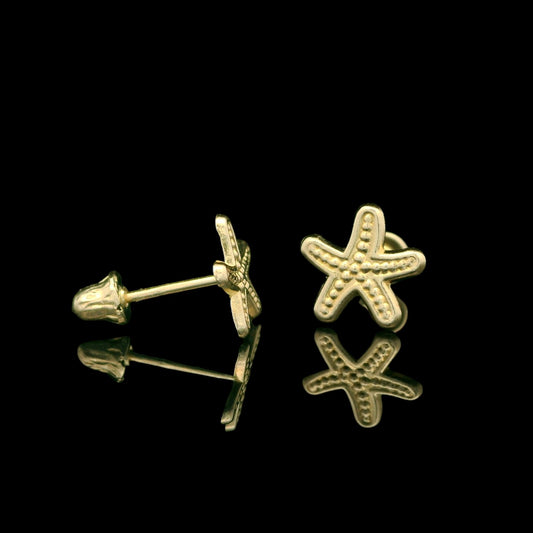 14K Gold Starfish Stud Earrings - 7mm